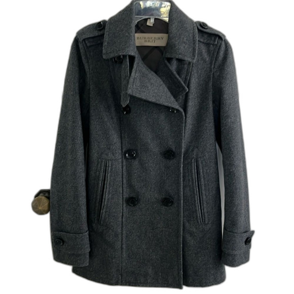NWOT Burberry Brit wool gray double breasted pea coat sz 4 - Picture 1 of 14